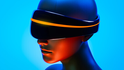 Humanoid with virtual goggles explores artificial intelligence realms