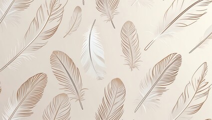 Wall Mural - elegant beige and gold feather pattern: a serene and sophisticated design