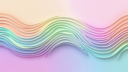 Wall Mural - pastel rainbow waves abstract art: a serene digital painting of intertwined colorful curves