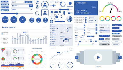 A modern interface kit with buttons, graphs, and elements for creating web applications and dashboards, ideal for business, statistics, and finance.