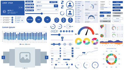 A modern interface kit with buttons, graphs, and elements for creating web applications and dashboards, ideal for business, statistics, and finance.
