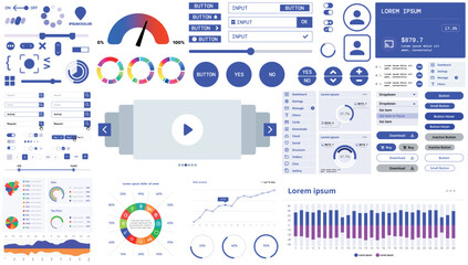 A modern interface kit with buttons, graphs, and elements for creating web applications and dashboards, ideal for business, statistics, and finance.