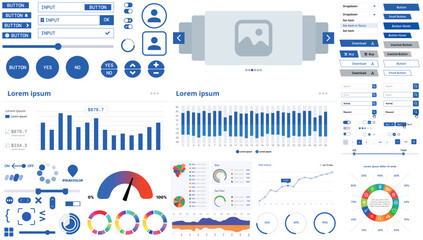 A modern interface kit with buttons, graphs, and elements for creating web applications and dashboards, ideal for business, statistics, and finance.