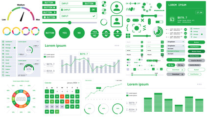 A modern interface kit with buttons, graphs, and elements for creating web applications and dashboards, ideal for business, statistics, and finance.