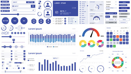 A modern interface kit with buttons, graphs, and elements for creating web applications and dashboards, ideal for business, statistics, and finance.
