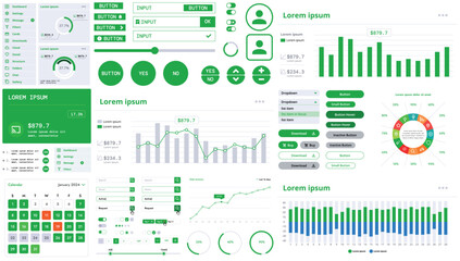 A modern interface kit with buttons, graphs, and elements for creating web applications and dashboards, ideal for business, statistics, and finance.