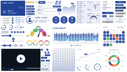 A modern interface kit with buttons, graphs, and elements for creating web applications and dashboards, ideal for business, statistics, and finance.