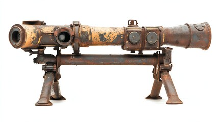 Vintage military telescope, isolated on a white background.