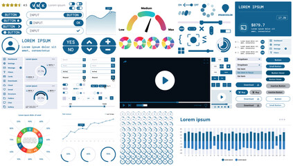 A modern interface kit with buttons, graphs, and elements for creating web applications and dashboards, ideal for business, statistics, and finance.