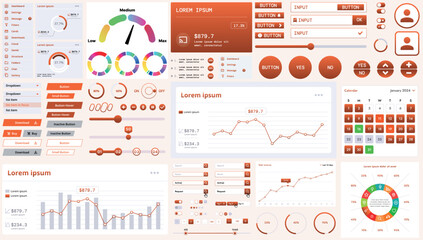 Wall Mural - a modern interface kit with buttons, graphs, and elements for creating web applications and dashboar