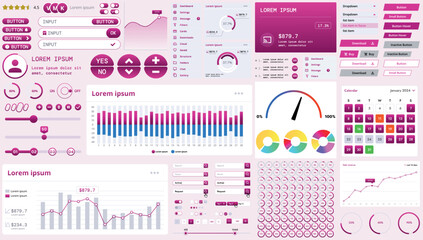 Wall Mural - a modern interface kit with buttons, graphs, and elements for creating web applications and dashboar