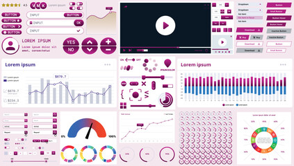 Wall Mural - a modern interface kit with buttons, graphs, and elements for creating web applications and dashboar