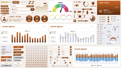 Wall Mural - a modern interface kit with buttons, graphs, and elements for creating web applications and dashboar