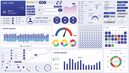 Wall Mural - a modern interface kit with buttons, graphs, and elements for creating web applications and dashboar