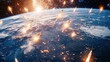 © Mykhailo - Explosive event in outer space with numerous rocket launches impacting Earth's atmosphere at sunset