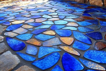 Fototapete - Colorful glass mosaic floor art shining under natural light at a sunny outdoor location