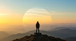 © Inner Visions - Colorful sunset view from mountain peak with hiker silhouetted against the vibrant sky