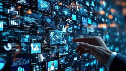 Wall Mural - a tech-savvy leader managing a digital marketing campaign on multiple screens.