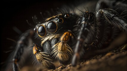 Wall Mural - spider close-up: a captivating macro shot of a jumping spider, showcasing intricate details of its m
