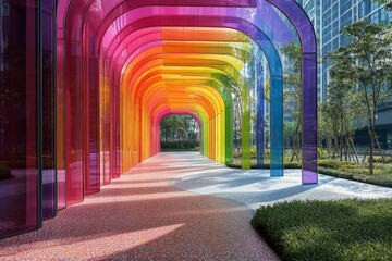 Poster - Colorful archway structure creates vibrant atmosphere in urban park setting during daylight hours