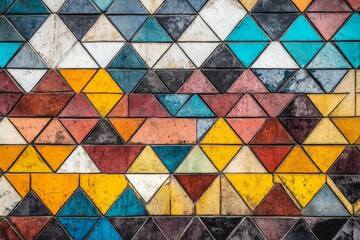 Aufkleber - Vibrant geometric mosaic of colored tiles in an urban setting showcasing artistic design