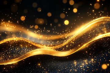 Fototapete - Swirling golden light patterns create a mesmerizing display of shimmer and sparkle in a dark background setting