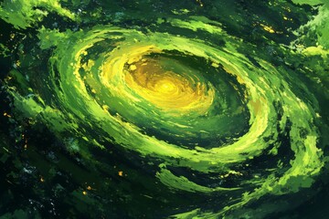 Aufkleber - A swirling green galaxy with bright yellow core radiates energy and cosmic beauty in a vast night sky