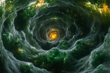 Aufkleber - Swirling green and gold vortex in deep space with bright focal point creating a cosmic view