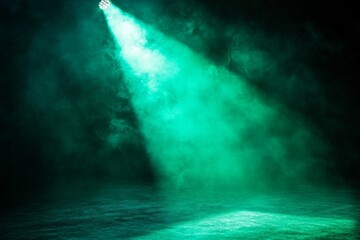 Leinwandbilder - Green spotlight illuminates a foggy stage during a performance in a dark venue at night