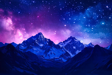 Wall Mural - Fantasy Mountains Under Starry Sky