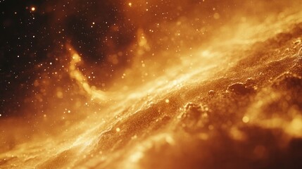 Fototapete - Elegant fire dust abstract space artwork with sparkling golden glitter and bokeh effects in warm lighting