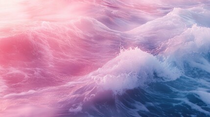 Poster - Ethereal seascape in soft pink and blue hues dynamic ocean waves glistening sea dreamy aquatic scene