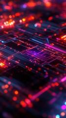 Fototapete - Futuristic glowing circuit board illustration for digital age technologies and information transfer