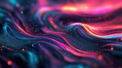 Poster - Abstract luminous wave with vibrant magenta and cyan hues sparkling particles for dynamic background