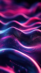 Poster - Abstract Wavy Magenta and Blue Light Surface Dynamic Waveforms Background Evokes Energy and Modernity
