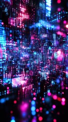 Aufkleber - Digital network visualization with glowing pink and blue dots creating abstract data background