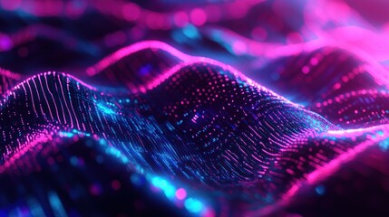 Poster - Captivating abstract landscape with luminous digital particles in futuristic vivid neon color palette