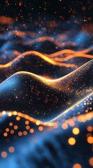 Aufkleber - Abstract Digital Landscape with Glowing Particles Dynamic Wave Surface for Modern Technology Background
