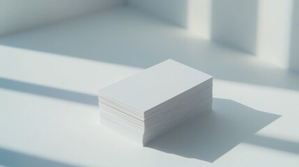 Poster - Minimalist Still Life of Clean Blank Business Cards in White Room with Shadows for Branding Presentation
