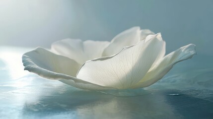 Aufkleber - Gentle Close Up of Delicate White Flower Petals Displaying Tranquility and Cleanliness on Reflective Surface
