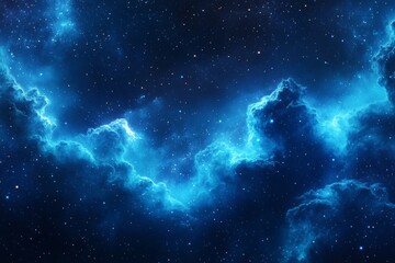 Poster - Vibrant blue nebula and stars illuminating the dark expanse of space in a cosmic display of beauty