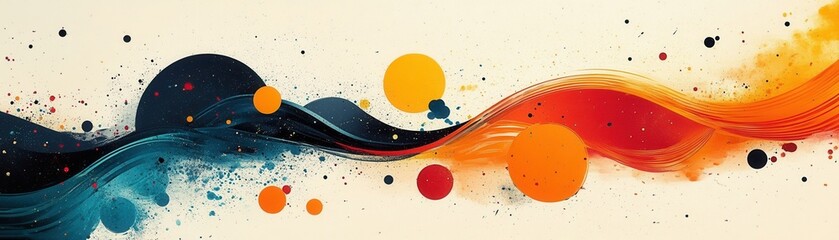 Poster - Abstract Colorful Wave Painting with Orange and Blue Hues