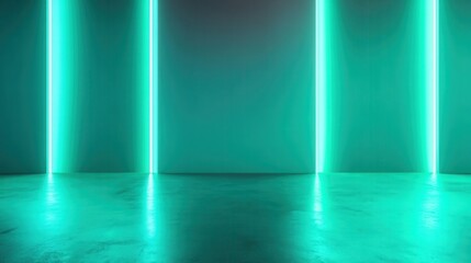 Poster - Teal Neon Lights in a Dark Room