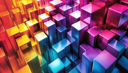 Poster - Vibrant Colorful Metallic Cubes Abstract Background
