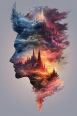 Aufkleber - A kaleidoscopic tech fusion of symmetry and color, resembling a digital landscape and a humanoid