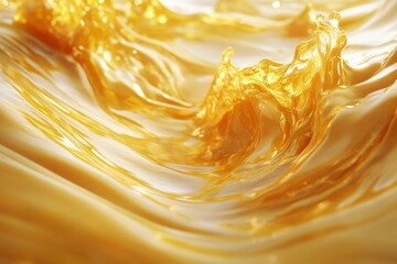 Aufkleber - Golden liquid flows in smooth waves, creating captivating patterns under soft light