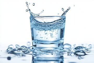 Aufkleber - Water splashing from a clear glass in bright light creates an energetic and refreshing moment