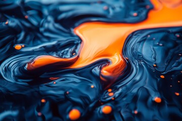 Aufkleber - Colorful swirls of orange and blue paint create a striking abstract pattern in a creative studio setting
