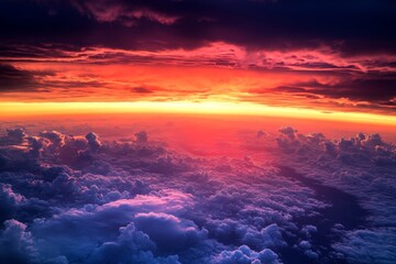 Aufkleber - Vibrant sunset casting colors over clouds in the evening sky above the horizon