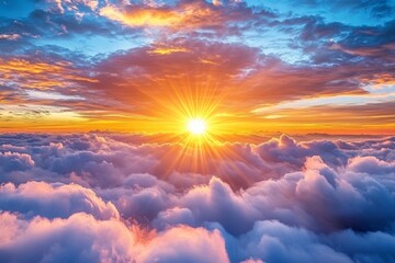 Poster - Stunning sunrise over clouds creates a vibrant sky with warm colors at dawn